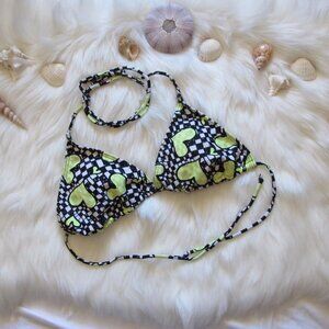 3/$15 Green Hearts with Checkered Black Bikini Top